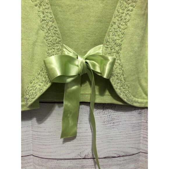 Old Navy Tiny Fit Cardigan Sweater Beaded Spring Green Ribbon Tie Shrug Sz XL - Picture 2 of 4